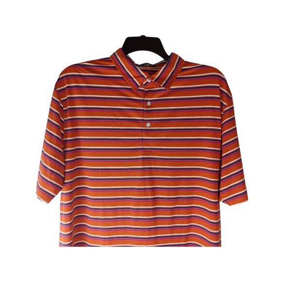 Alan Flusser Mens Polo Short Orange Striped Stretch Short Sleeve Size XL - Picture 3 of 8